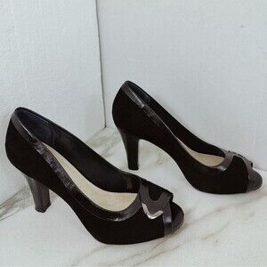 Giani Bernini Burgos Black Suede Leather Peep Toe Heels Pumps, Sz 8.5